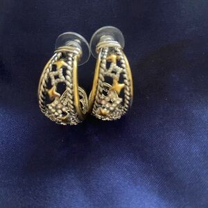 Gold and Silver Star Hoop Earrings with CZ accents
